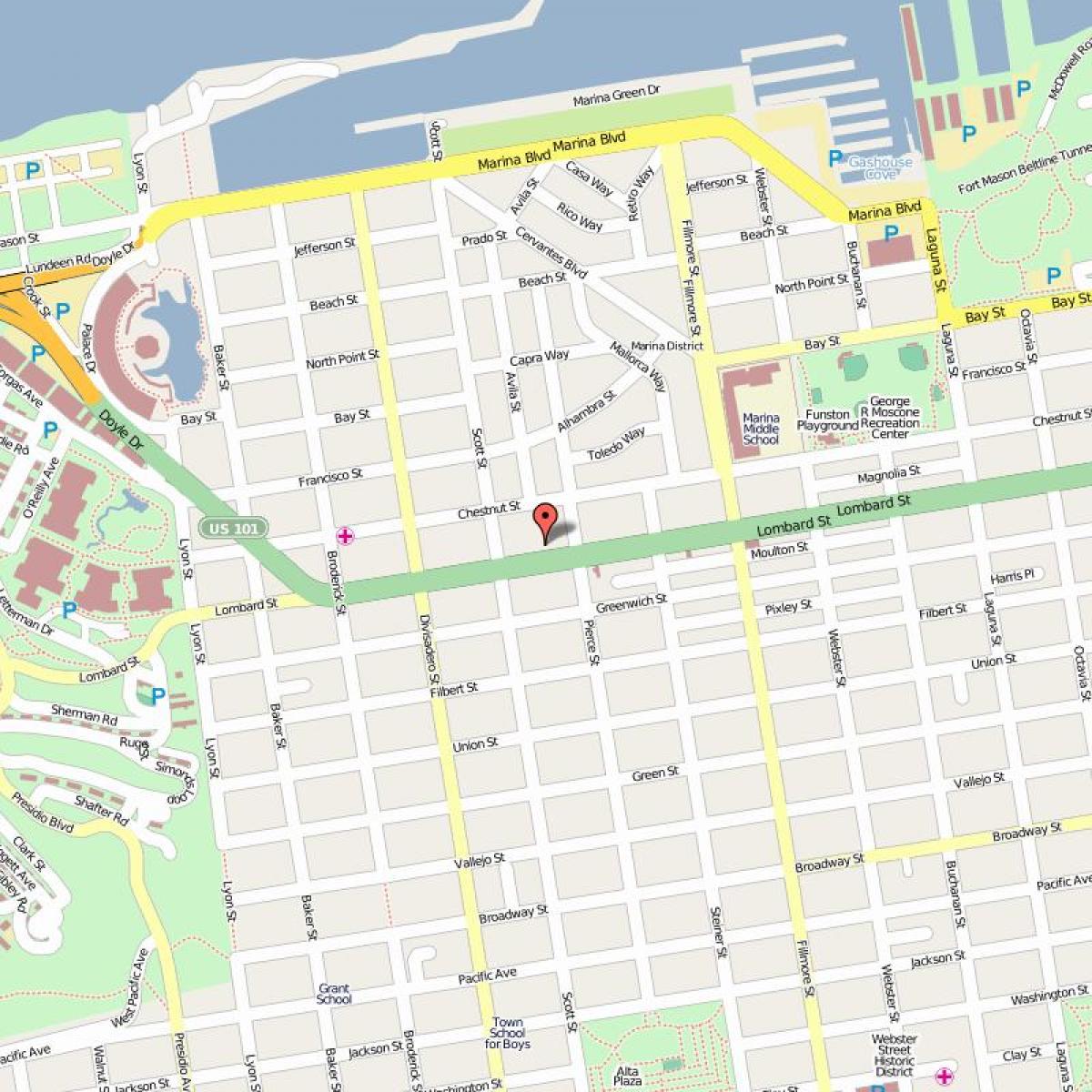Карта на lombard улица во Сан Франциско