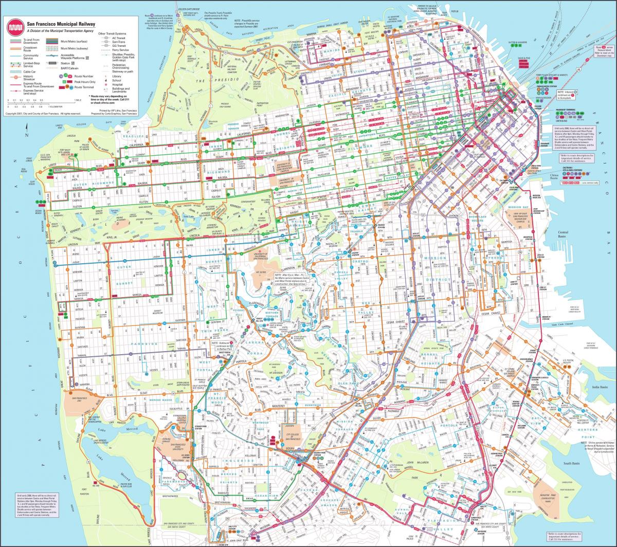 Карта на Сан Франциско општинската железнички