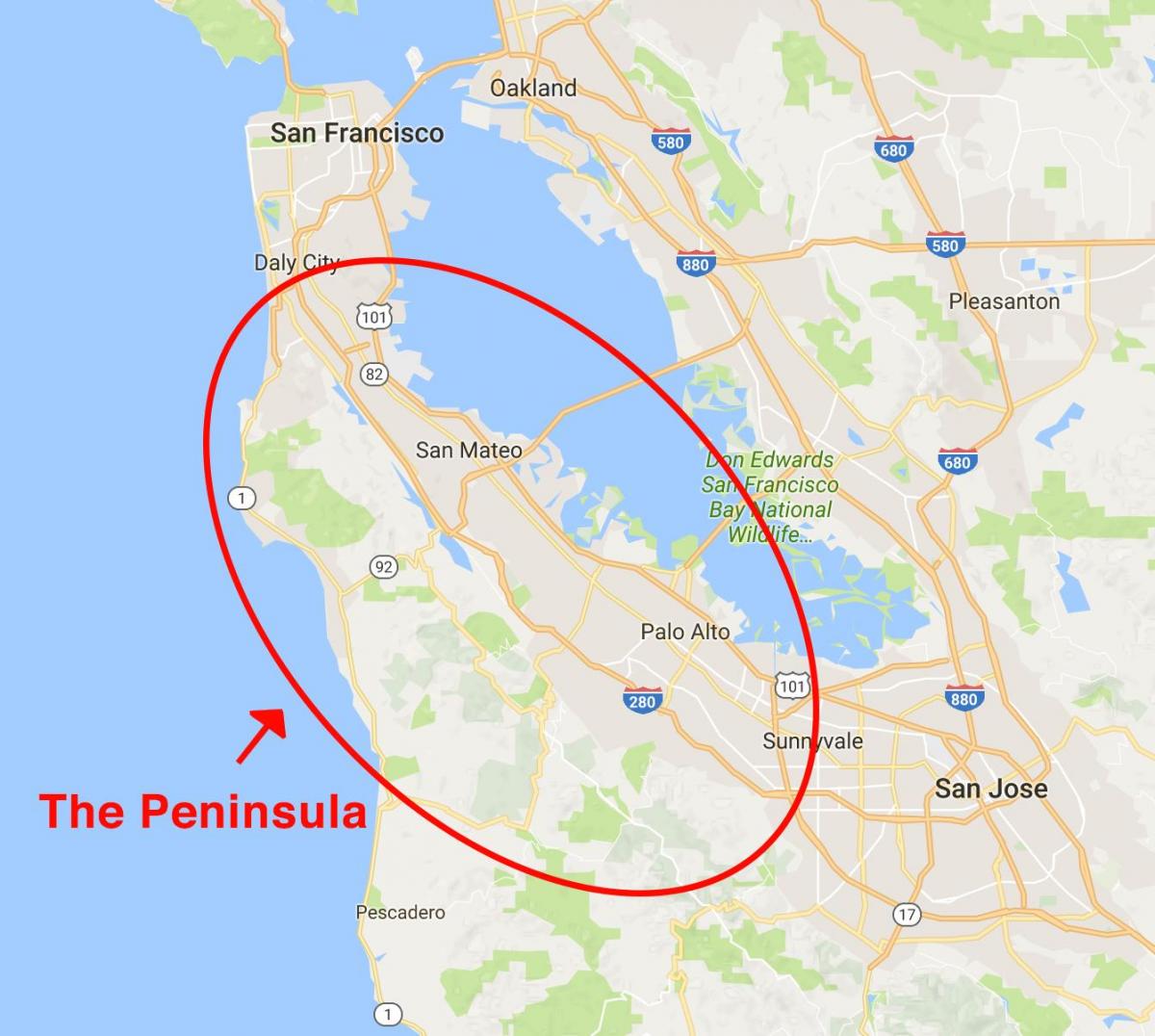 Карта на Сан Франциско полуостров 
