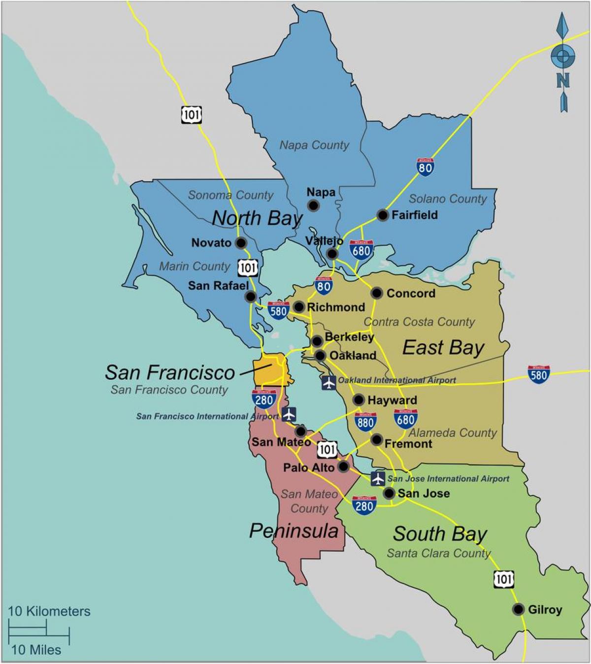 карта на јужна Сан Франциско заливот област