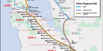 Caltrain маршрутата на мапата
