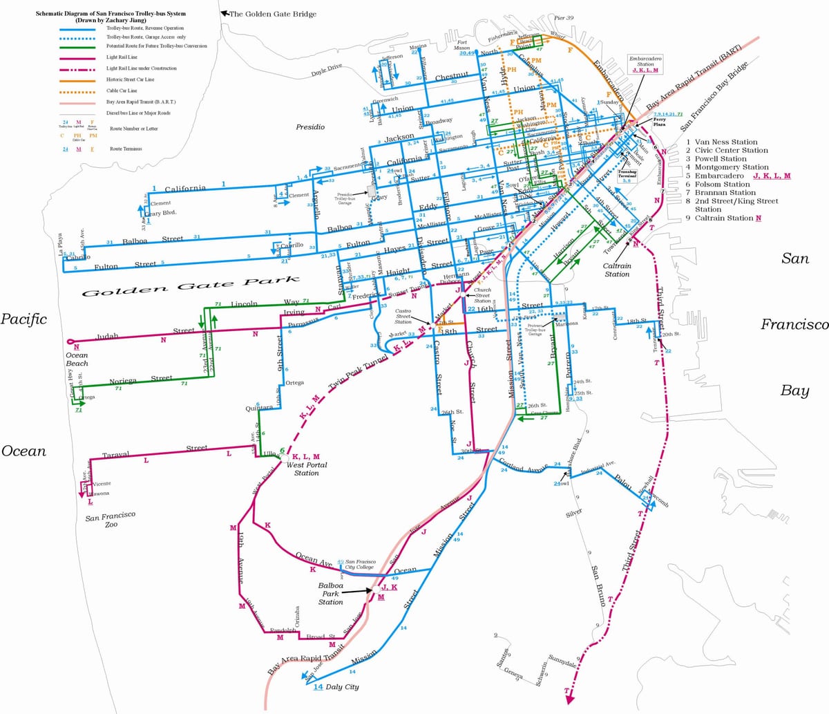 Карта на Сан Франциско trolleybus