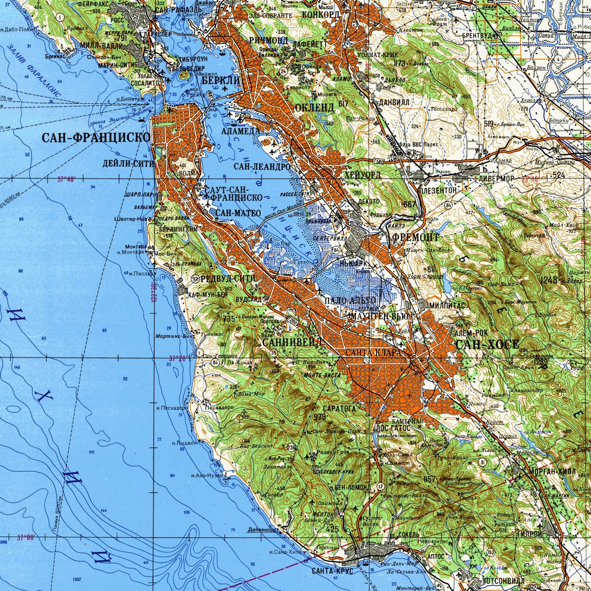 San Francisco bay area топографски мапа