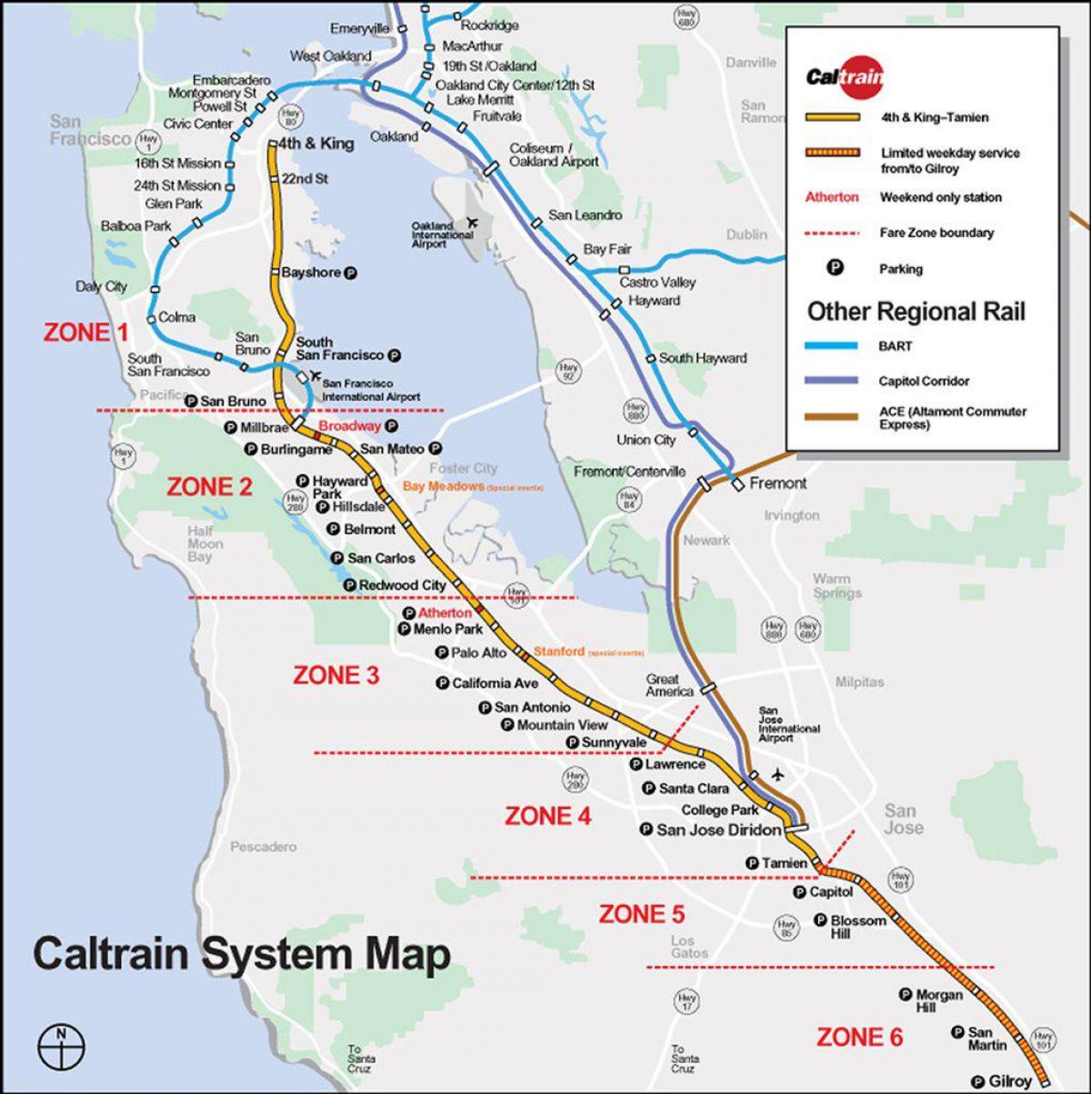 caltrain маршрутата на мапата
