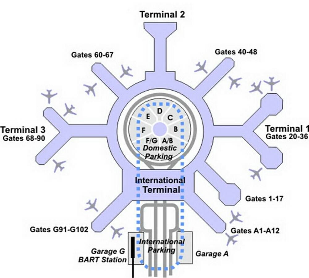 Карта на SFO терминал g