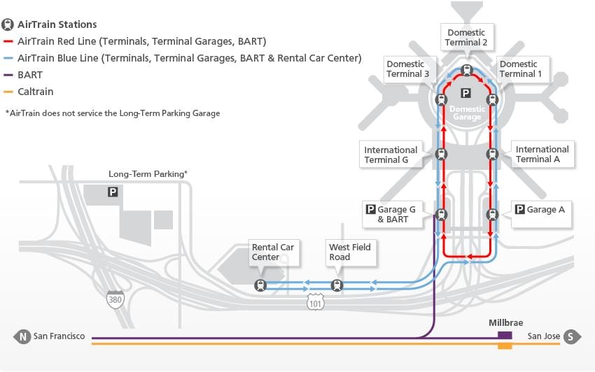 Карта на SFO airtrain