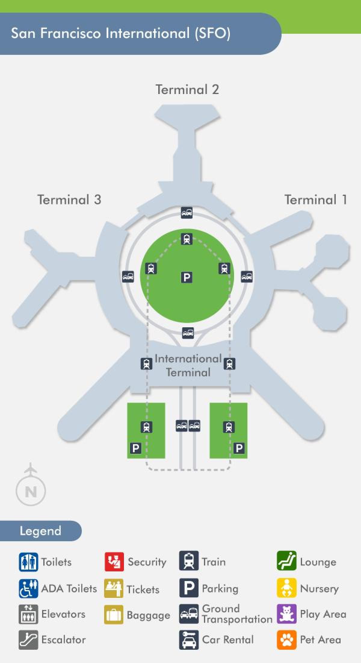 Карта на SFO аеродромот, терминал 1