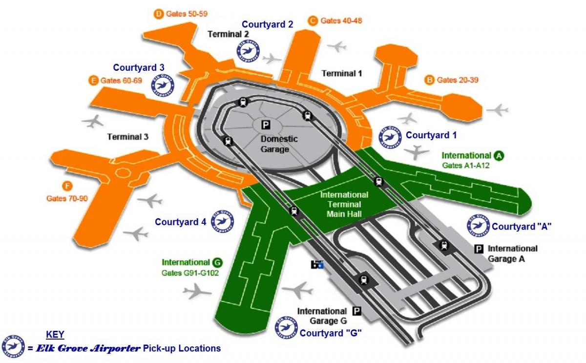 SFO меѓународниот терминал пристигнувања во текот на мапата