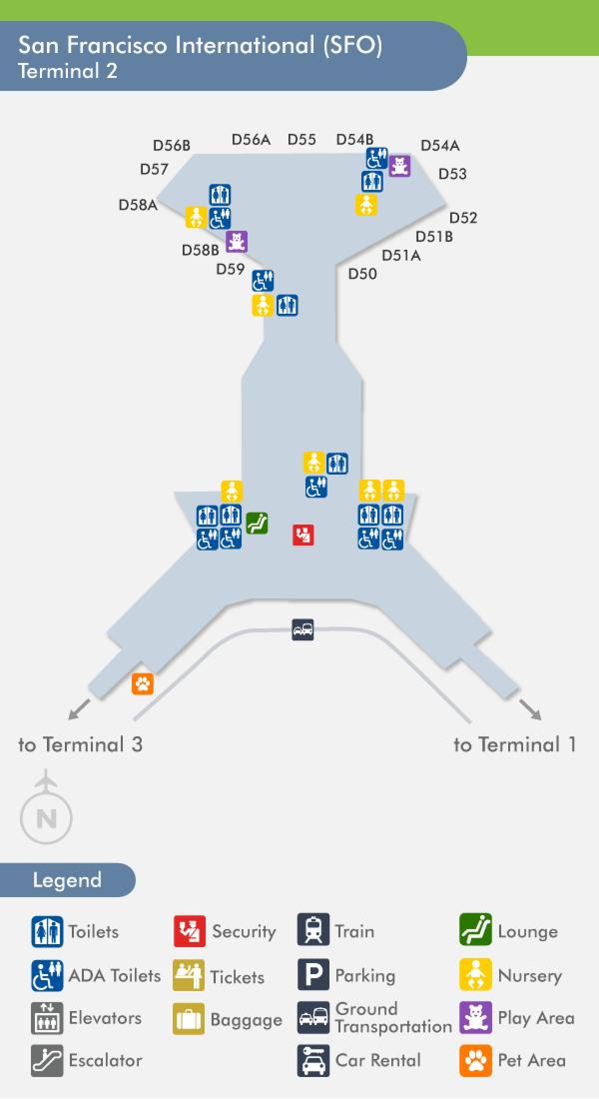 Сан Франциско аеродромот, терминал 2 мапа