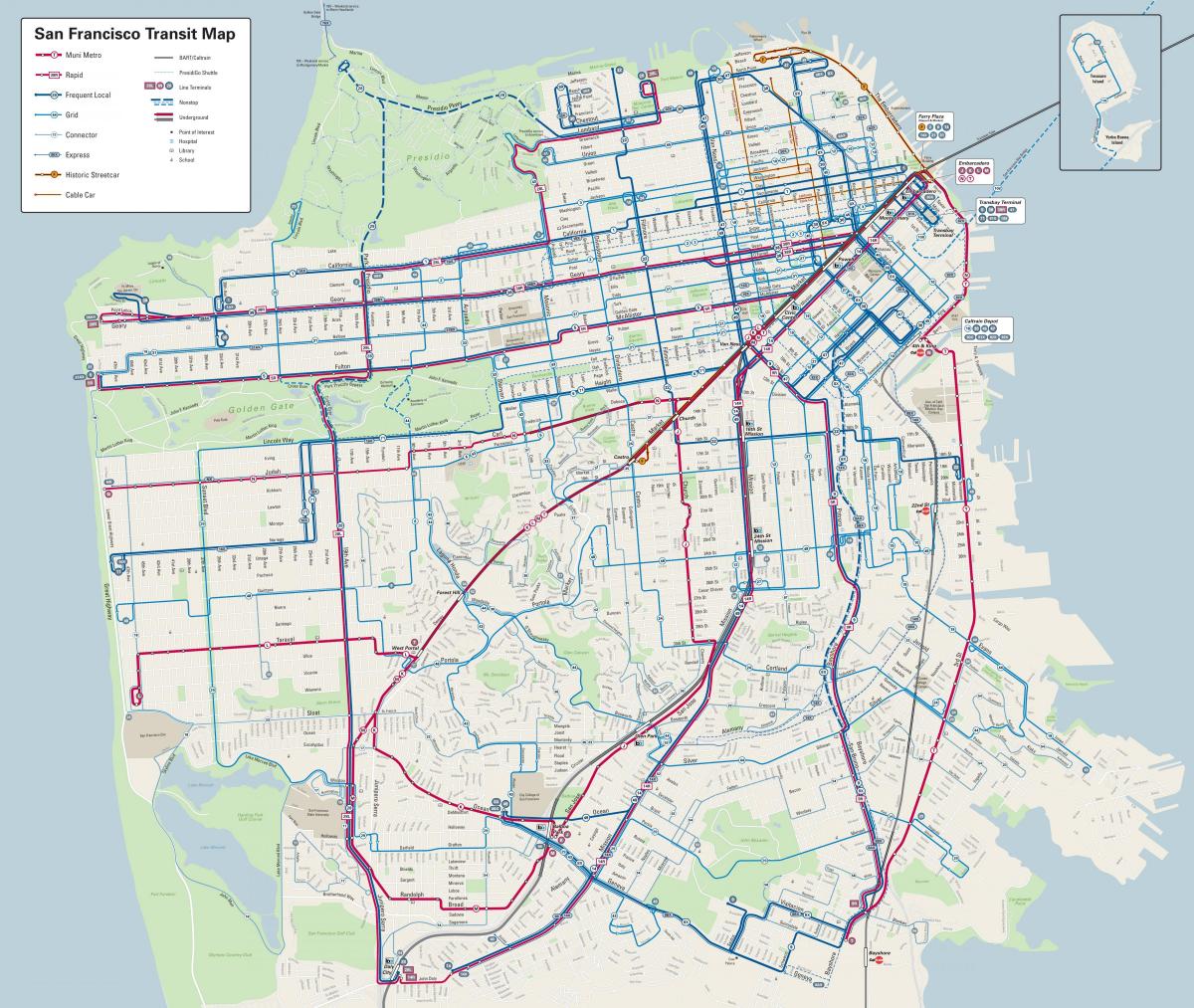 Сан Франциско автобуски линии на мапа