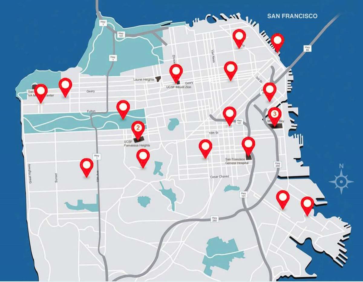 Карта на Сан Франциско болници