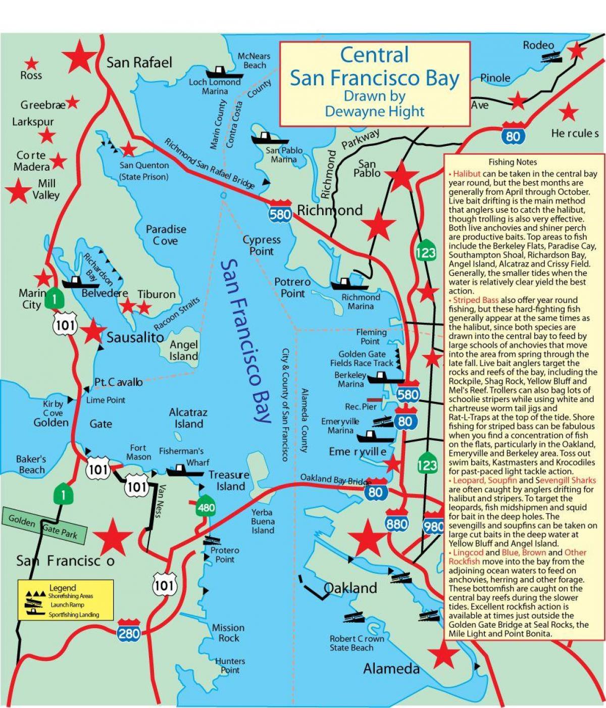 Карта на Сан Франциско заливот риболов 