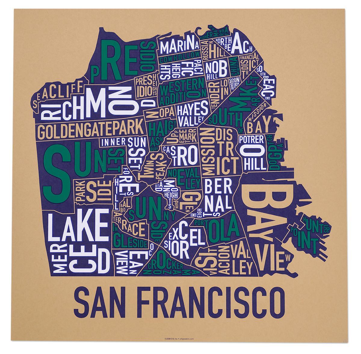 Сан Франциско соседството мапата постер