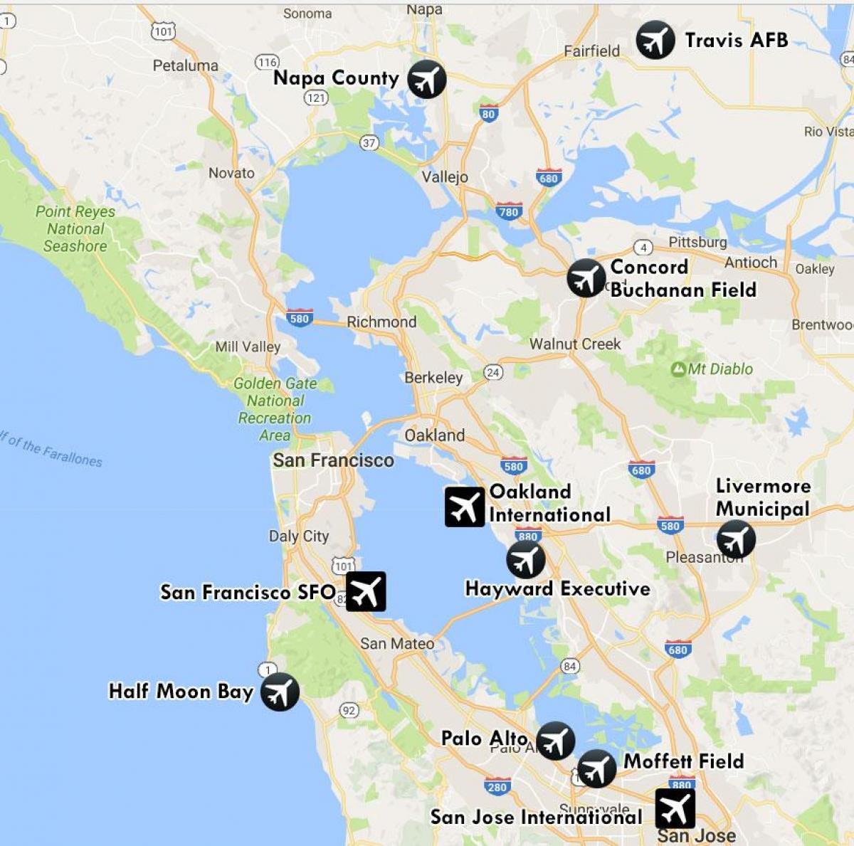 аеродромите во близина на Сан Франциско мапа