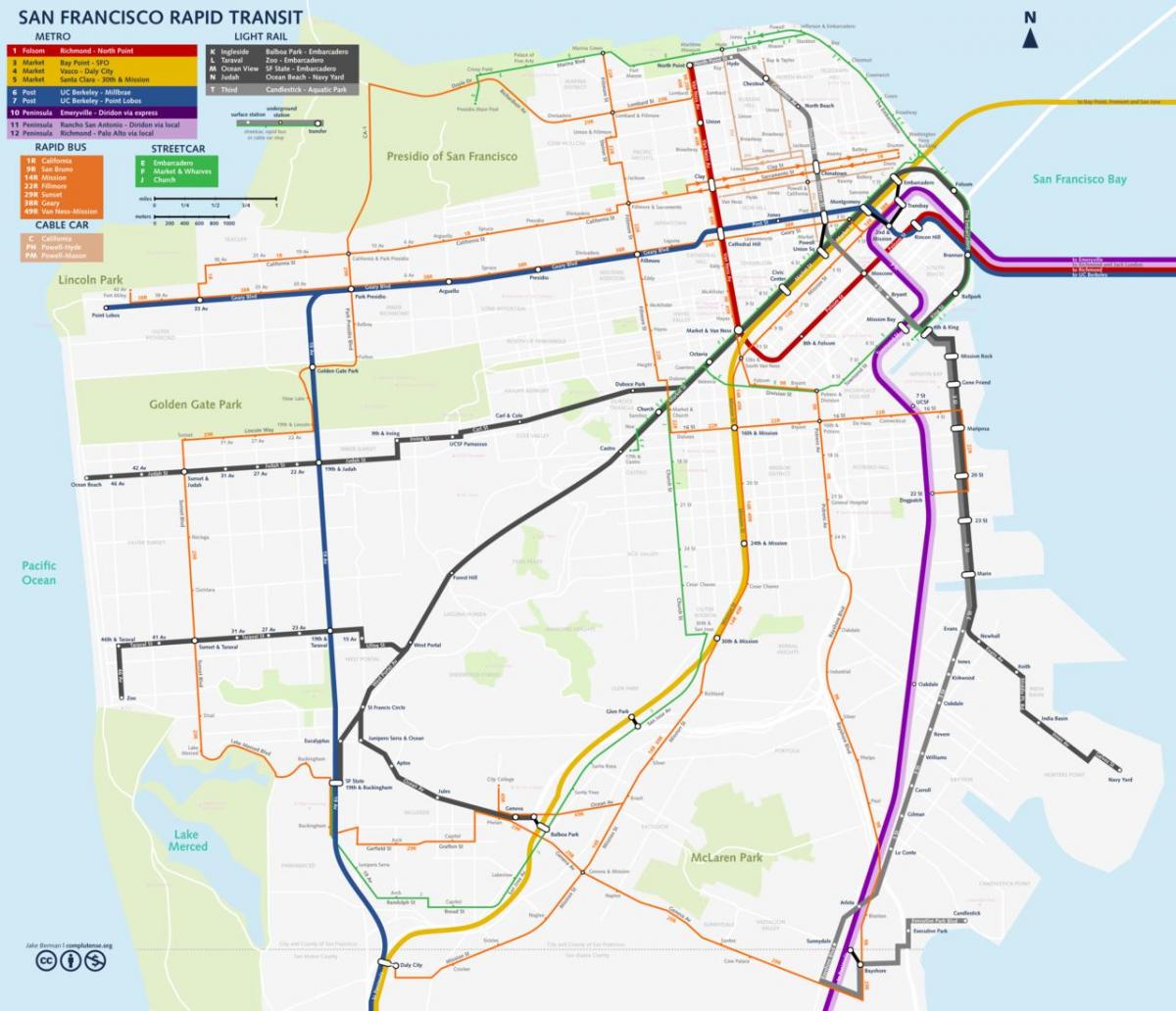 Сан Фран јавен превоз мапа