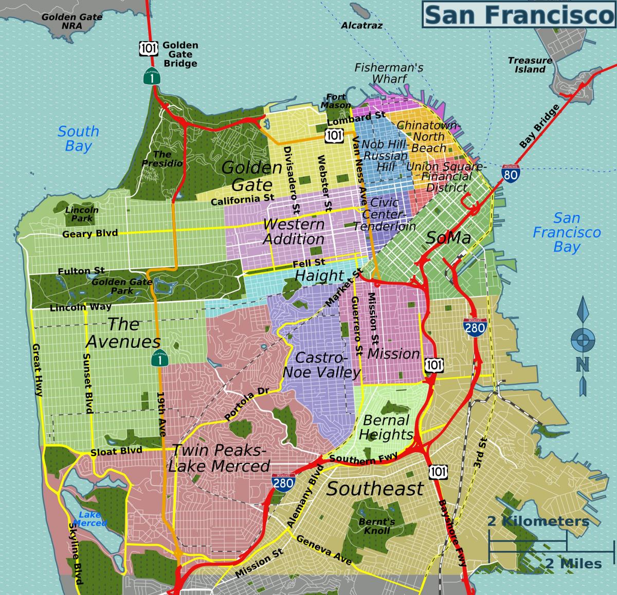 улична карта на Сан Франциско во калифорнија