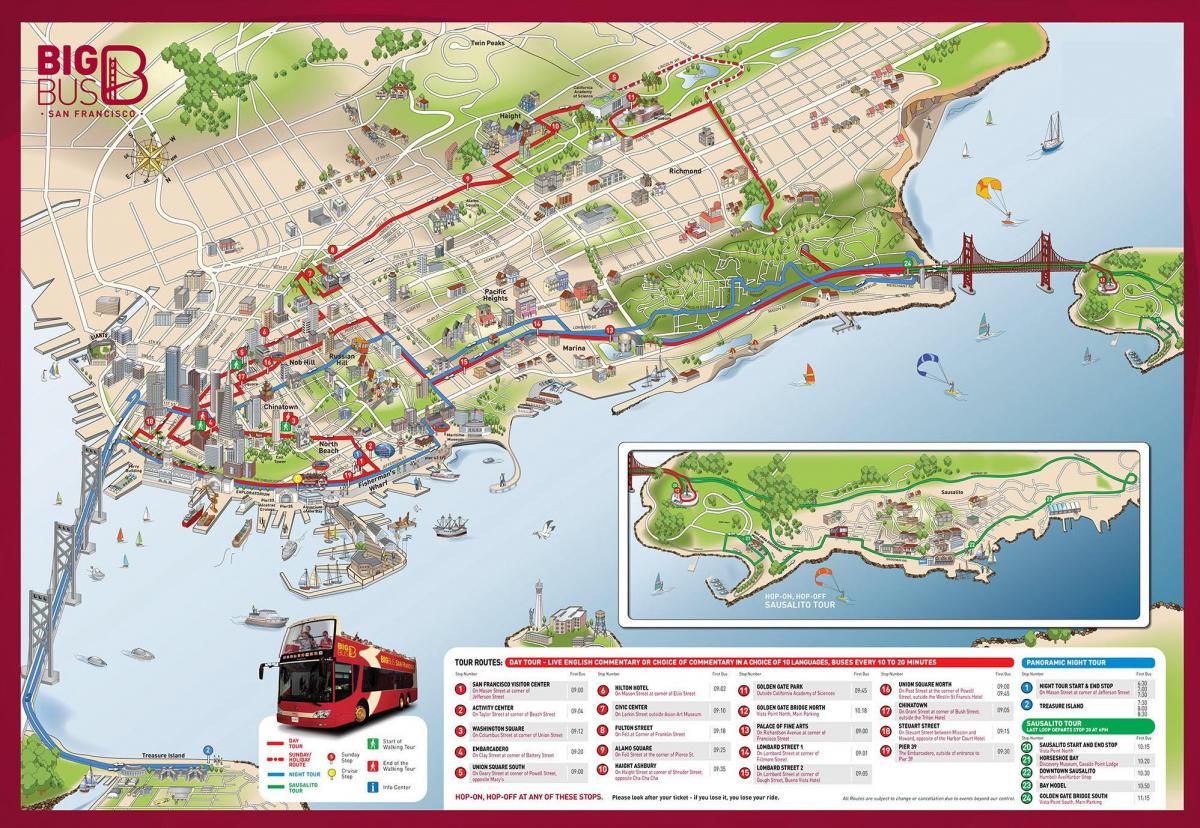 Сан Франциско автобуска турнеја мапа