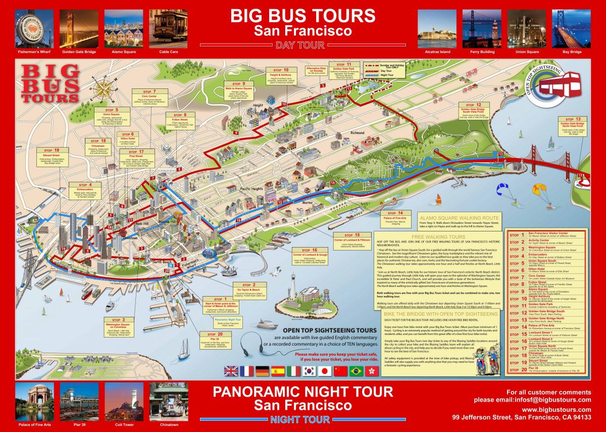 голем црвен автобус во Сан Франциско мапа