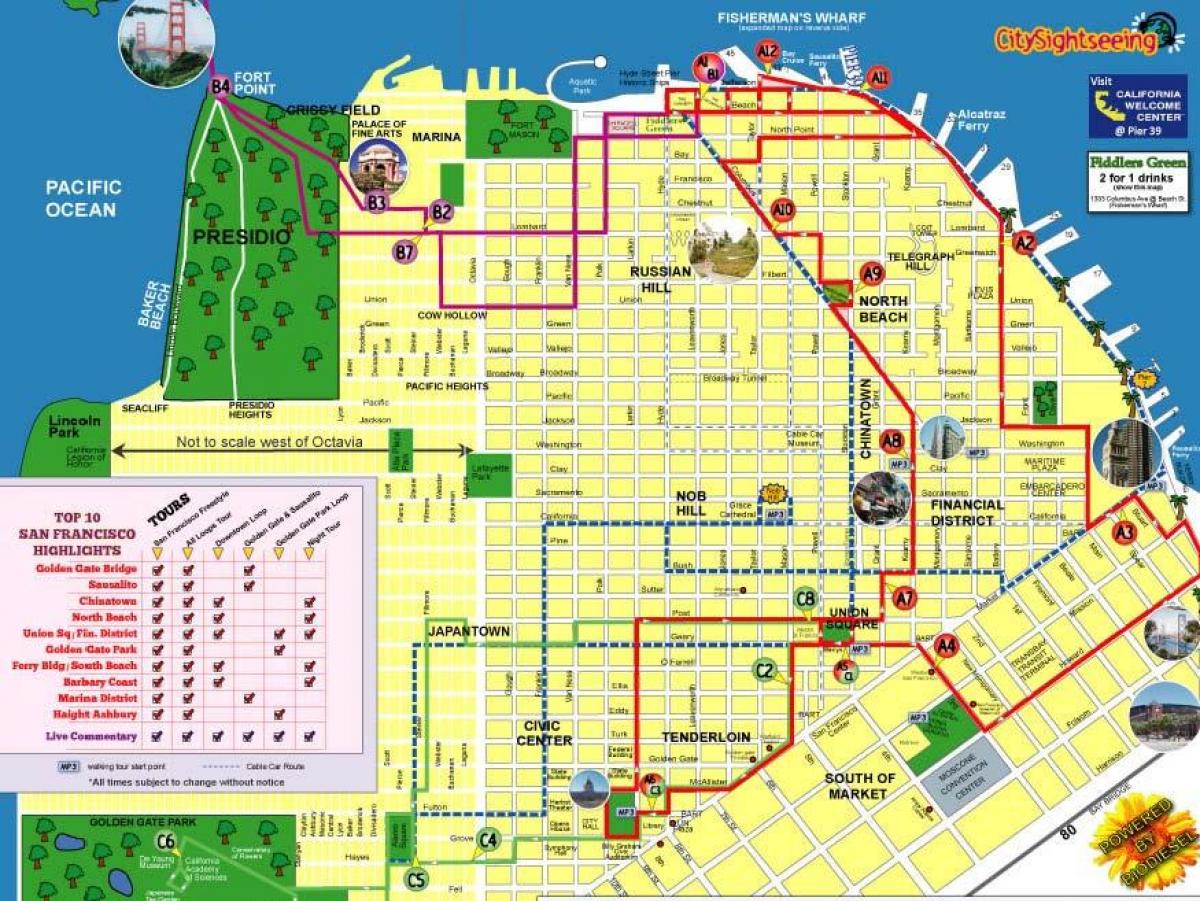 Мапа на градот посета Сан Франциско пат