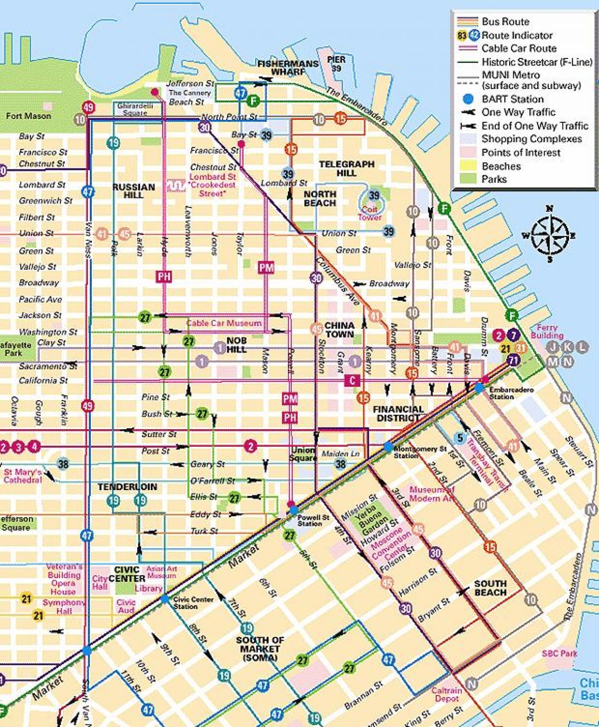 жичарница линии Сан Франциско мапа