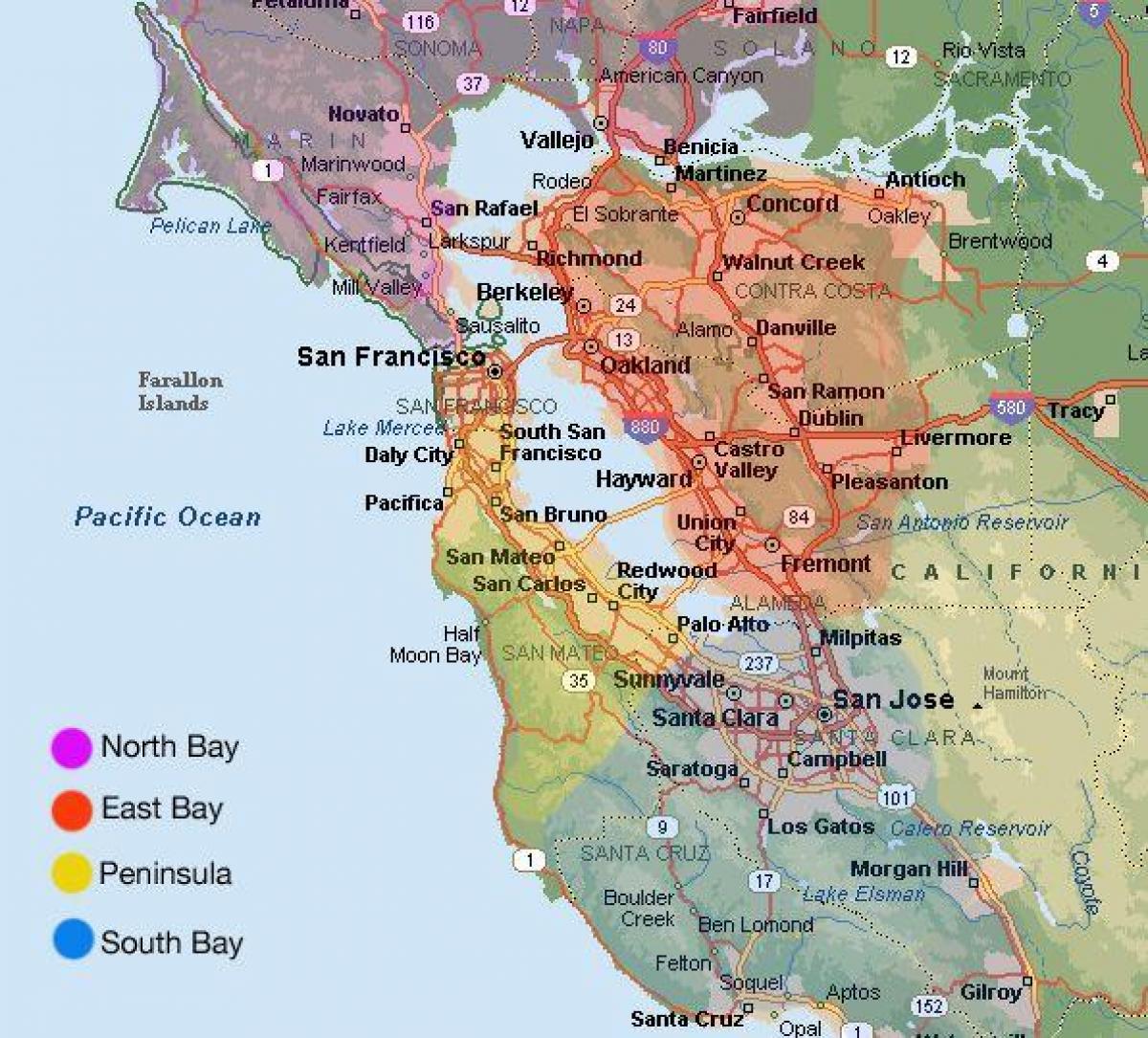Сан Франциско област на мапата и околината
