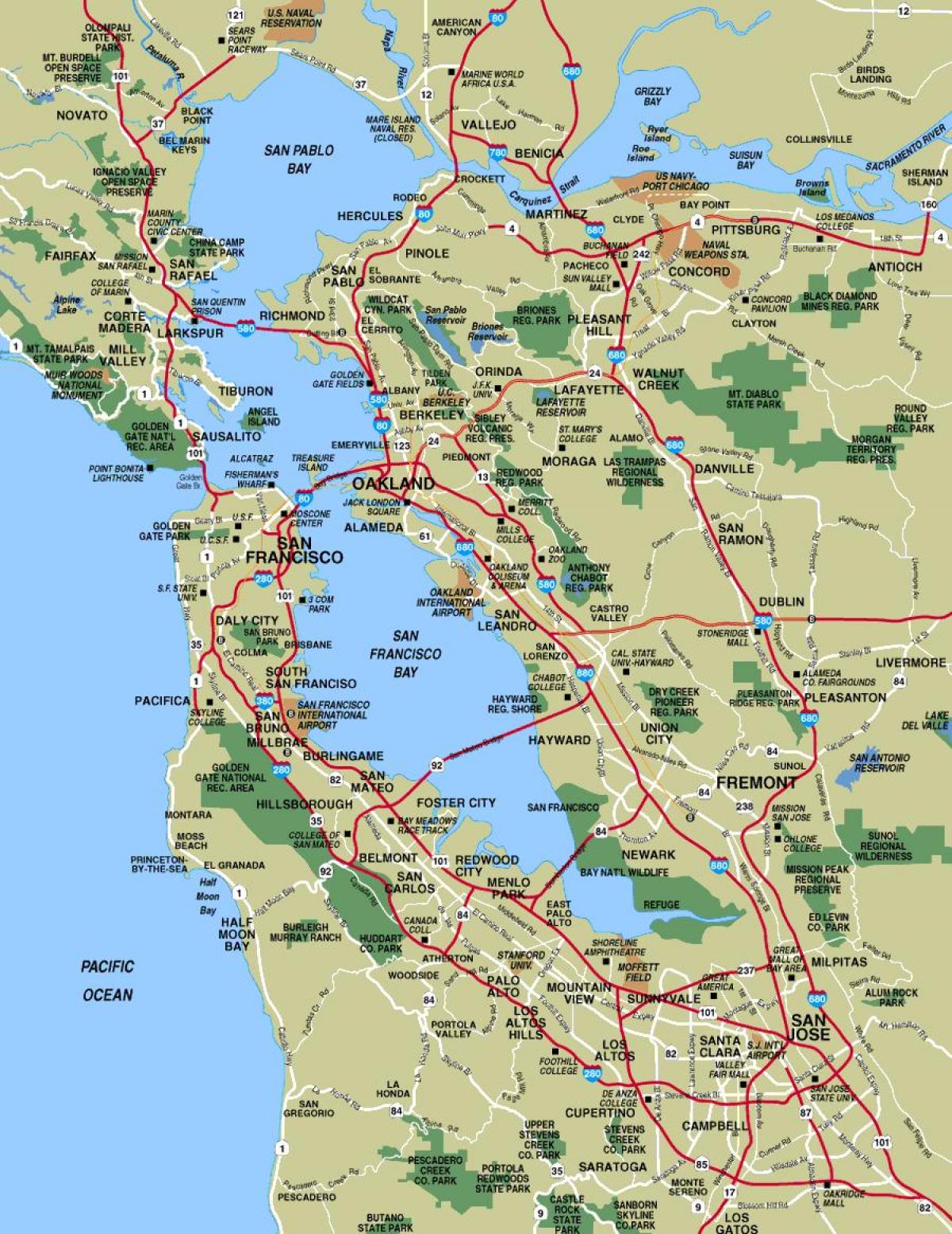 мапата на градови низ Сан Франциско