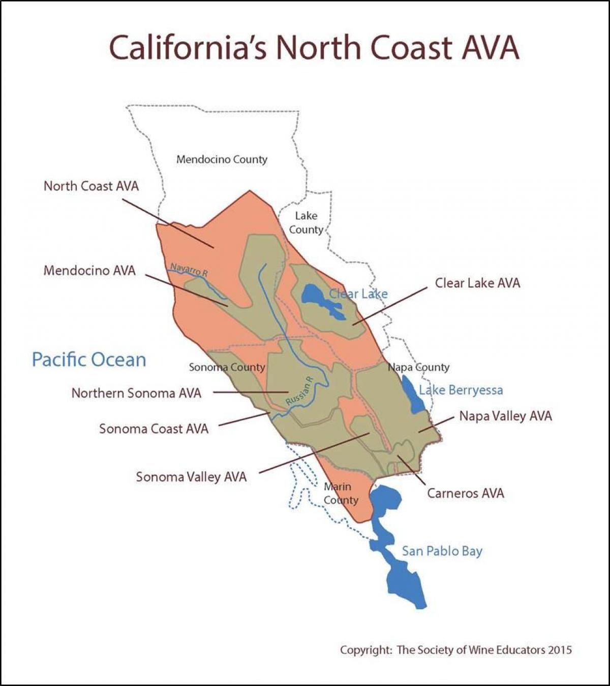 Карта на калифорнија брегот северна на Сан Франциско