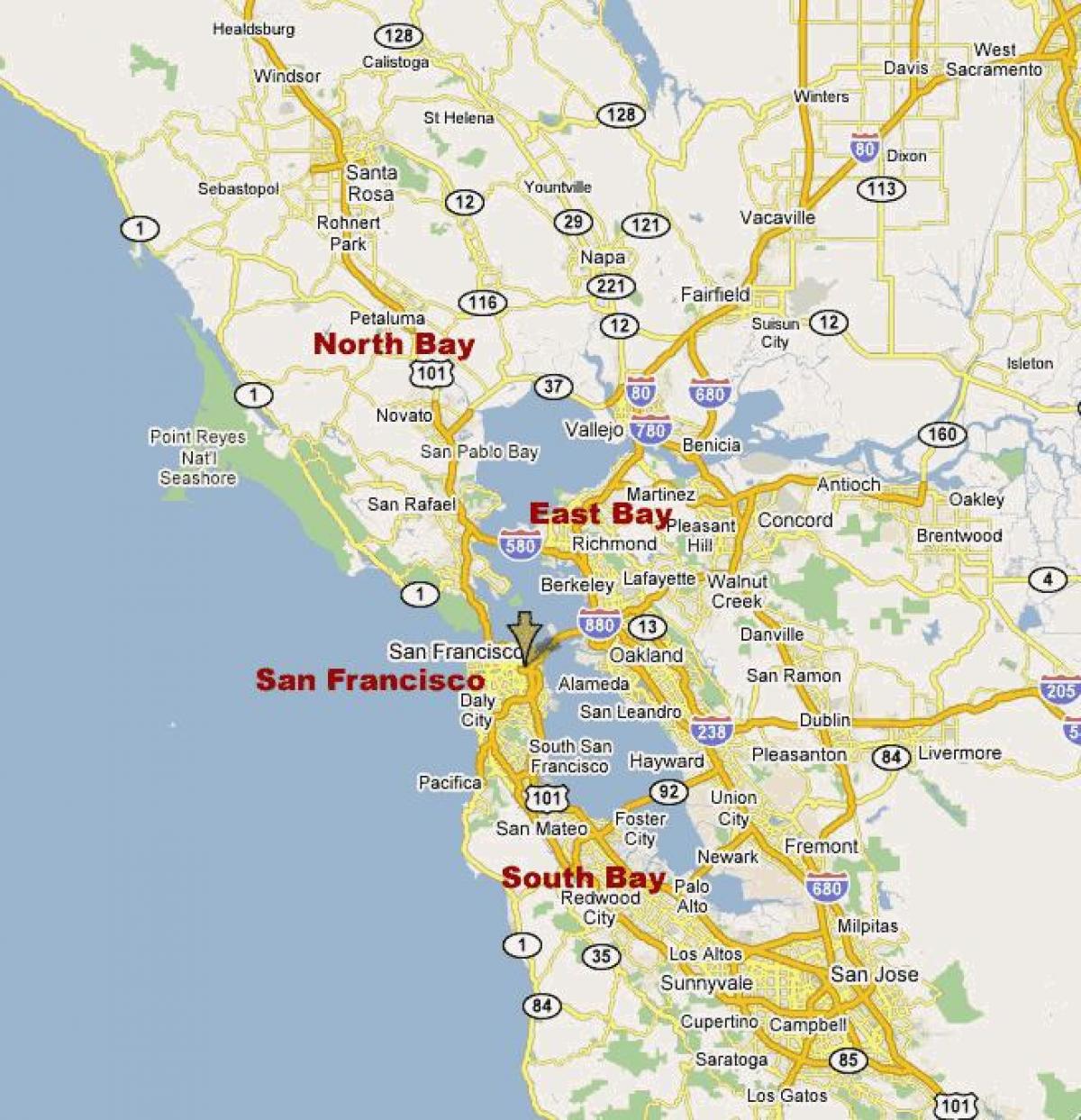 северна калифорнија bay област на мапата