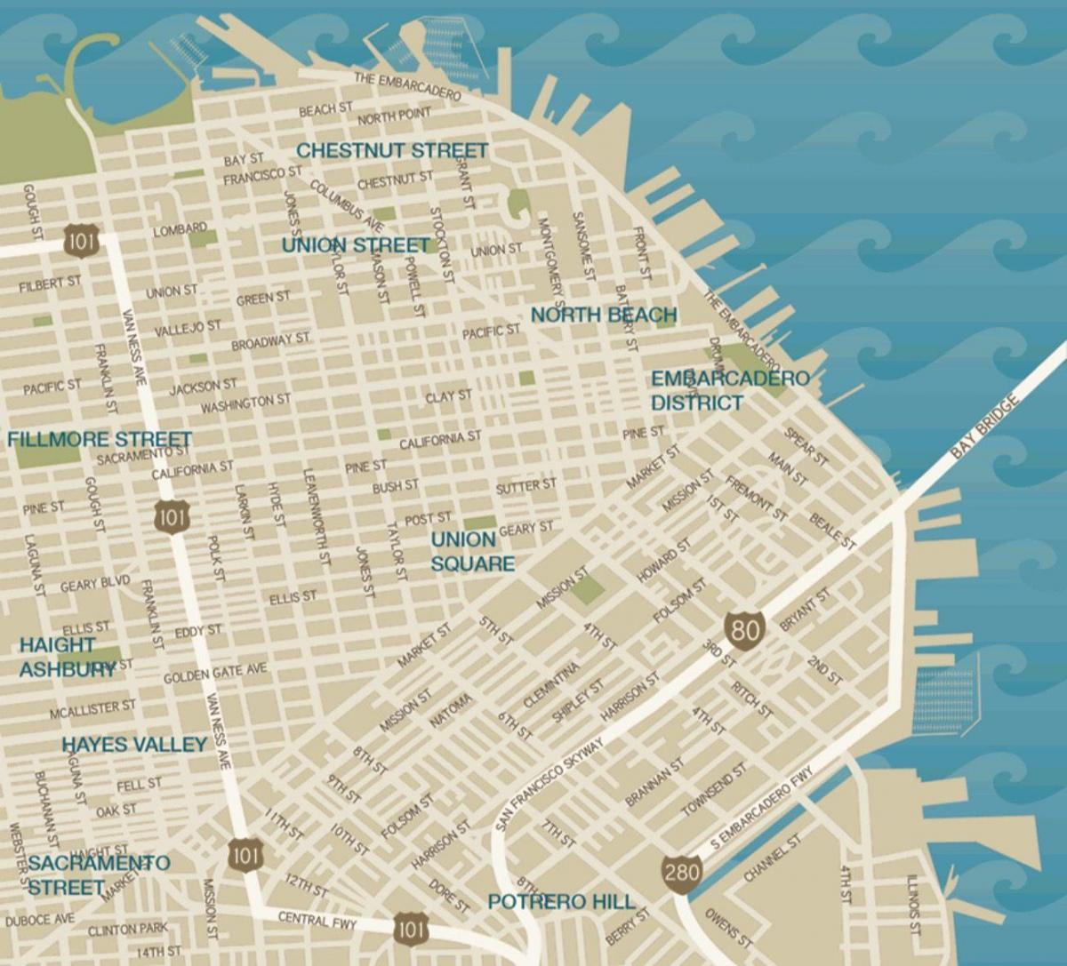 мапа на градот Сан Франциско унија плоштад