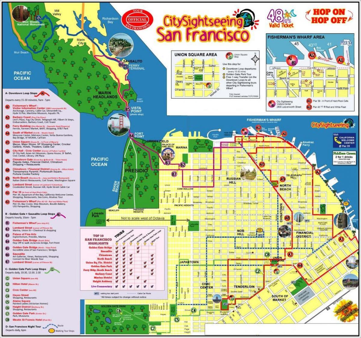 Сан Франциско хоп на хоп исклучите автобуска турнеја мапа